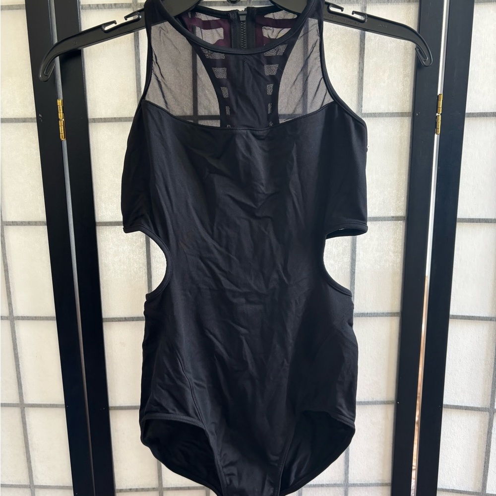Black Mesh Cutout Dance Leotard